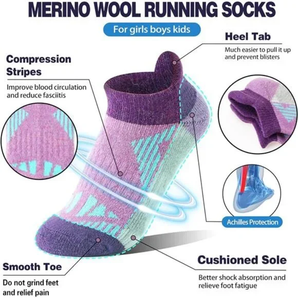 6 Pairs Kids Merino Wool Ankle Socks Thermal Thick No Show Socks - Picture 3 of 7